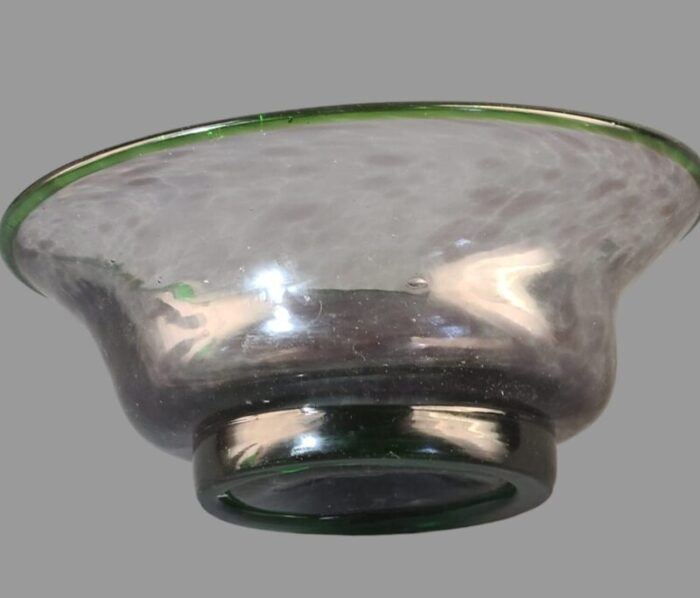 mid century modern studio art glass confetti green rim hand blown bowl 0821