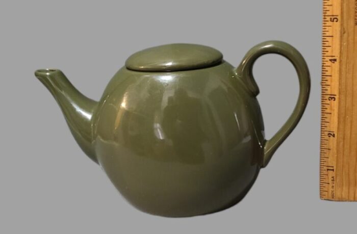 mid century modern style olive green stoneware design pac flat lid teapot 9634