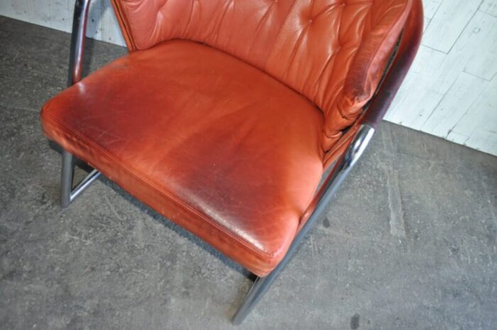 mid century modern tufted leather armchair 1970s 4