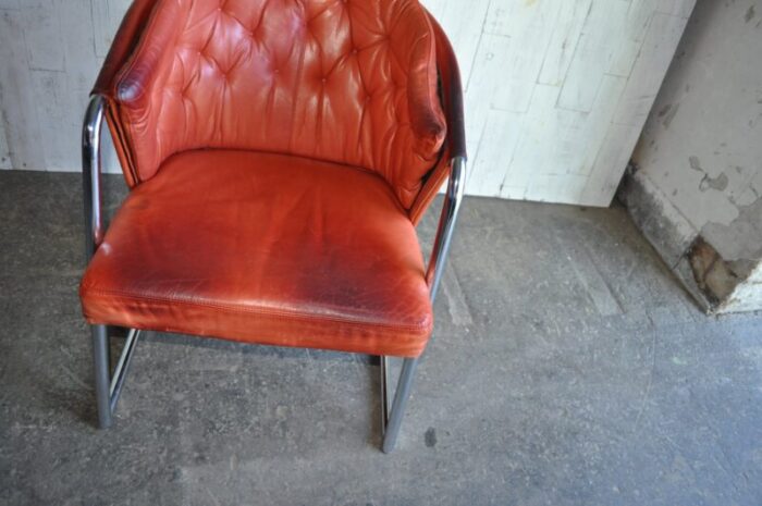 mid century modern tufted leather armchair 1970s 5