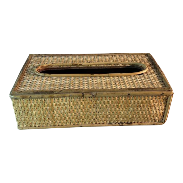 mid century modern wicker and bamboo facial tissue box cover 7985