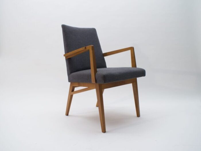 mid century modern wood armchair in grey fabric germany 1950s 1 1