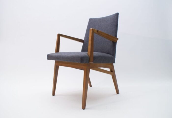 mid century modern wood armchair in grey fabric germany 1950s 1 3