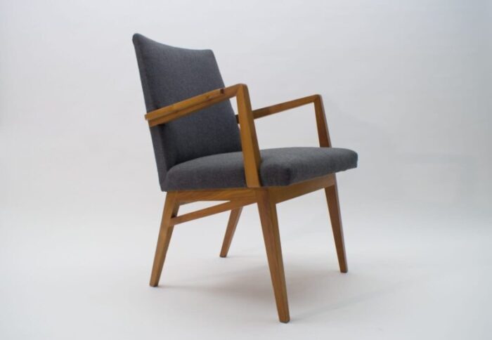 mid century modern wood armchair in grey fabric germany 1950s 1