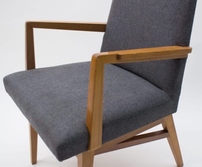 mid century modern wood armchair in grey fabric germany 1950s 10 1