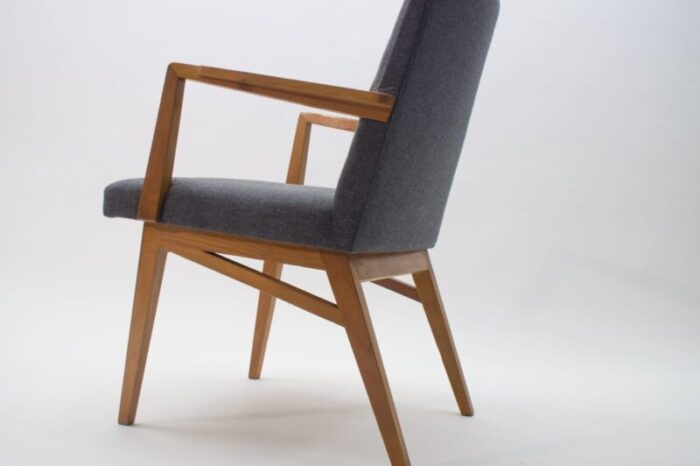 mid century modern wood armchair in grey fabric germany 1950s 10