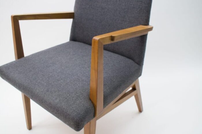 mid century modern wood armchair in grey fabric germany 1950s 11 1