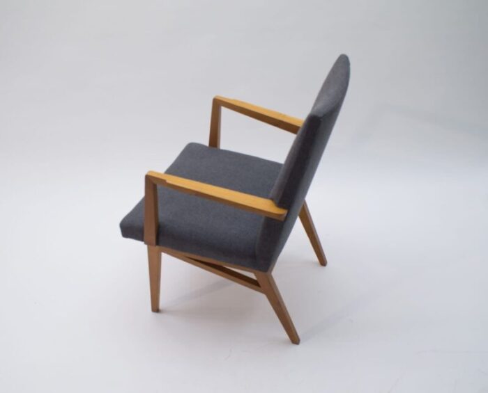 mid century modern wood armchair in grey fabric germany 1950s 11