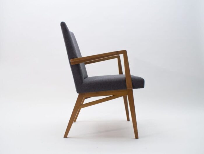 mid century modern wood armchair in grey fabric germany 1950s 2 1