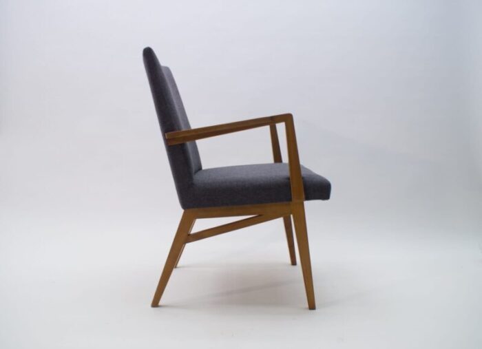 mid century modern wood armchair in grey fabric germany 1950s 2 2