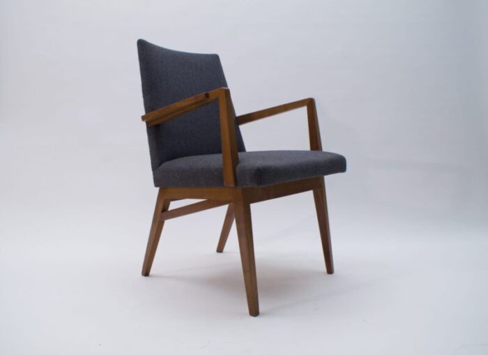 mid century modern wood armchair in grey fabric germany 1950s 2 3