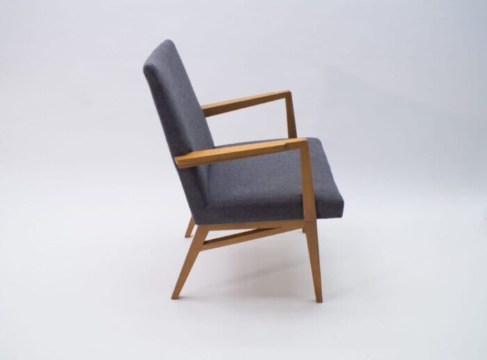 mid century modern wood armchair in grey fabric germany 1950s 3 1