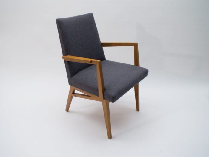 mid century modern wood armchair in grey fabric germany 1950s 3 2