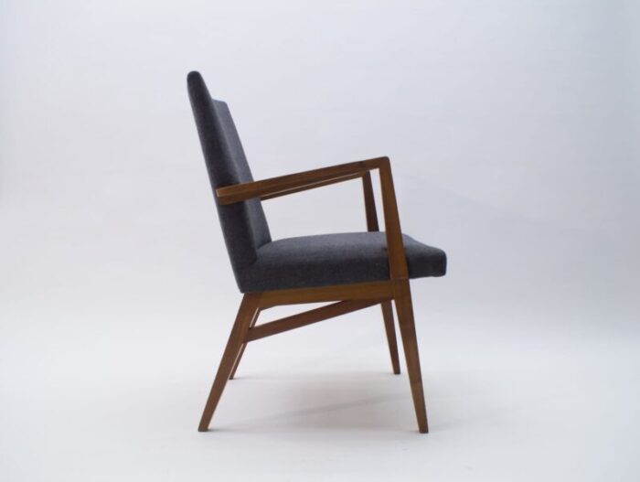 mid century modern wood armchair in grey fabric germany 1950s 3 3