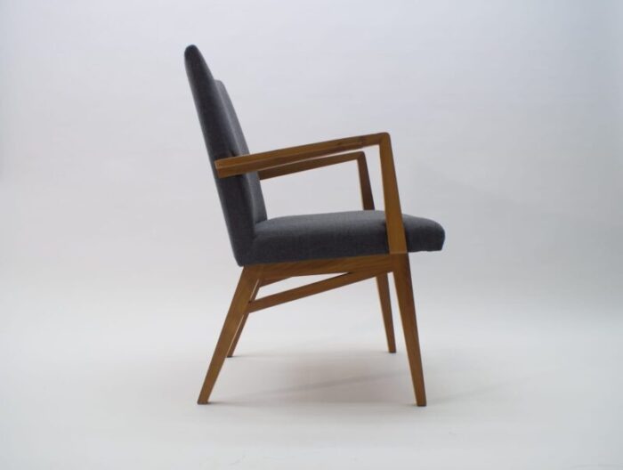 mid century modern wood armchair in grey fabric germany 1950s 3