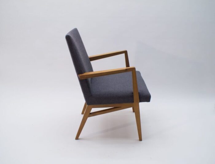 mid century modern wood armchair in grey fabric germany 1950s 4 1