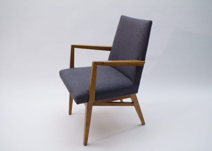 mid century modern wood armchair in grey fabric germany 1950s 4 2