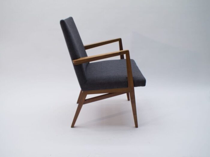 mid century modern wood armchair in grey fabric germany 1950s 4 3