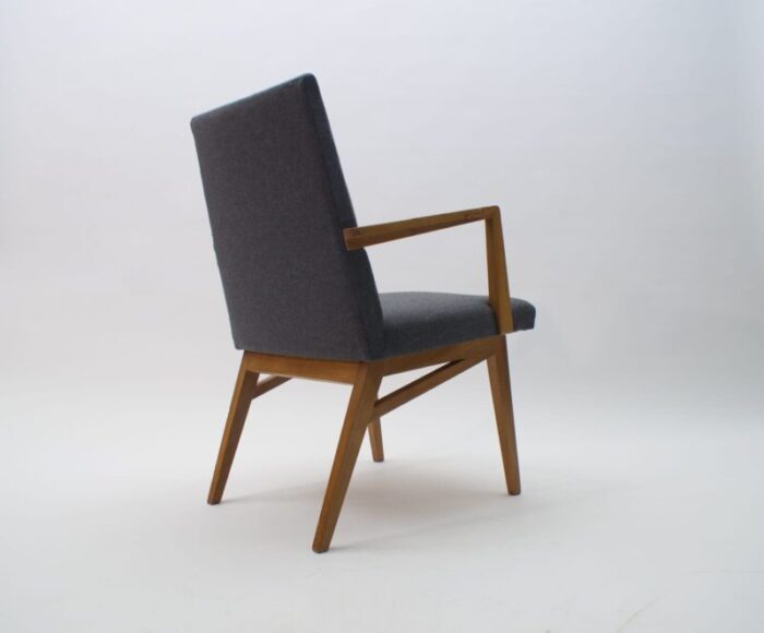 mid century modern wood armchair in grey fabric germany 1950s 4