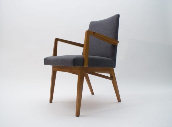 mid century modern wood armchair in grey fabric germany 1950s 5 1