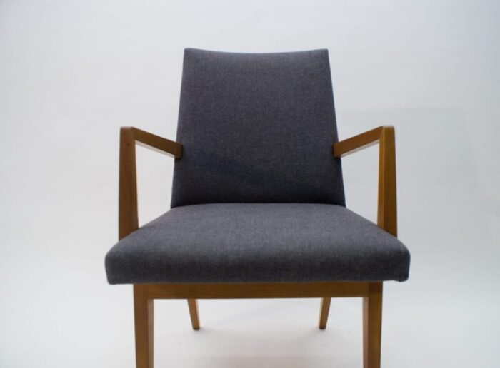 mid century modern wood armchair in grey fabric germany 1950s 5 2