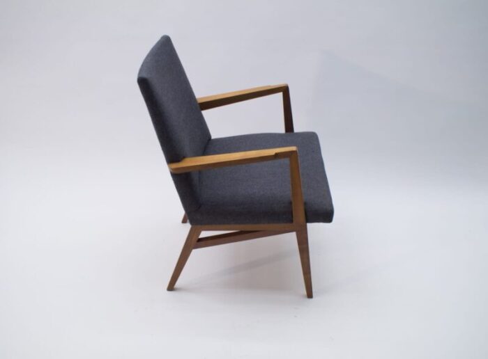 mid century modern wood armchair in grey fabric germany 1950s 5 3