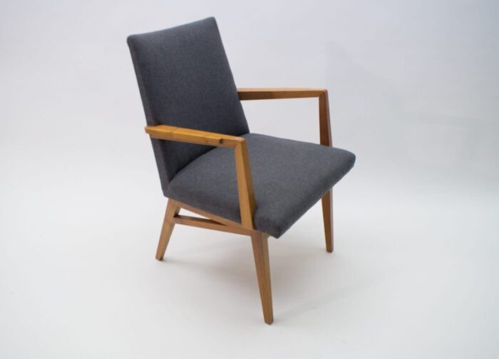 mid century modern wood armchair in grey fabric germany 1950s 5