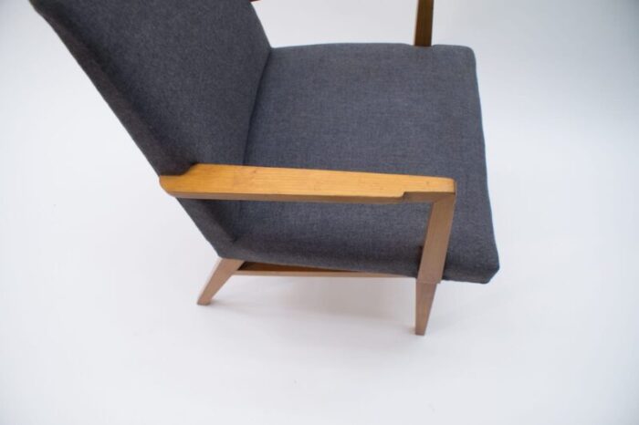 mid century modern wood armchair in grey fabric germany 1950s 6 1