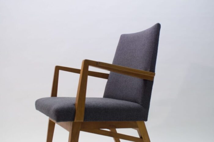 mid century modern wood armchair in grey fabric germany 1950s 6 2