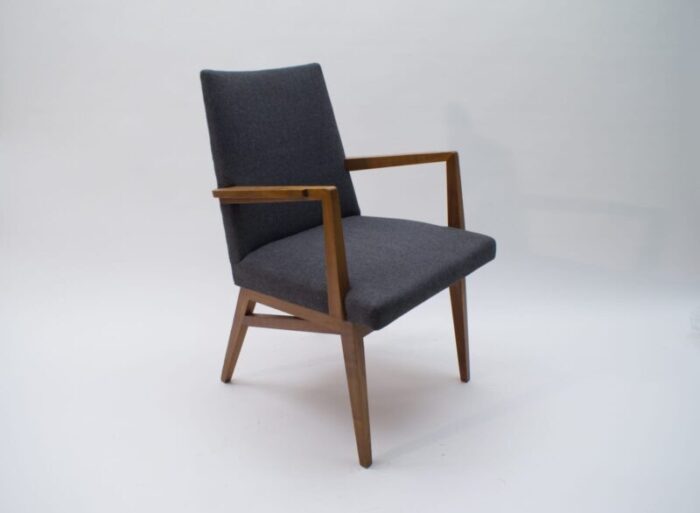 mid century modern wood armchair in grey fabric germany 1950s 6 3