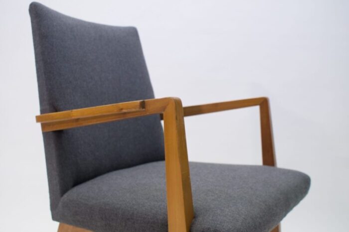 mid century modern wood armchair in grey fabric germany 1950s 6