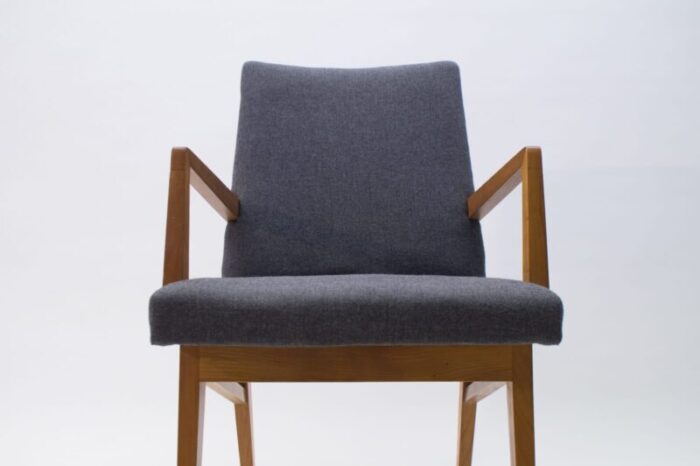 mid century modern wood armchair in grey fabric germany 1950s 7 1