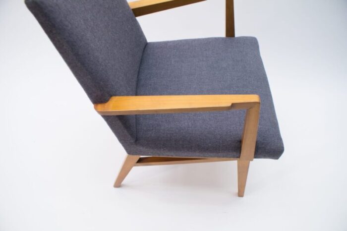 mid century modern wood armchair in grey fabric germany 1950s 7 2