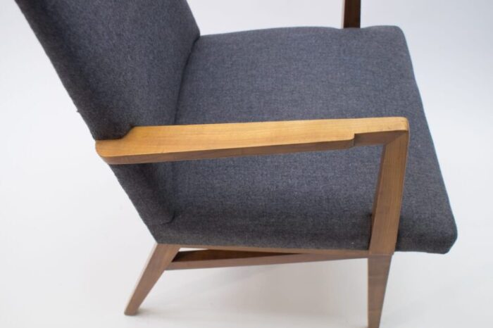 mid century modern wood armchair in grey fabric germany 1950s 7 3