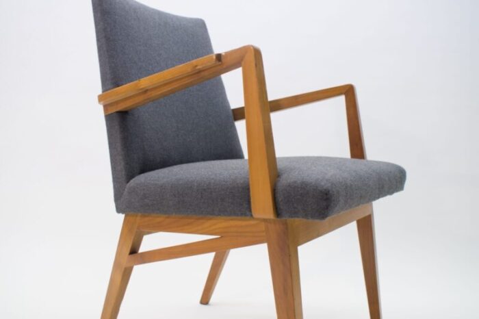 mid century modern wood armchair in grey fabric germany 1950s 7