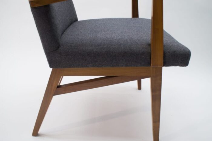 mid century modern wood armchair in grey fabric germany 1950s 8 3