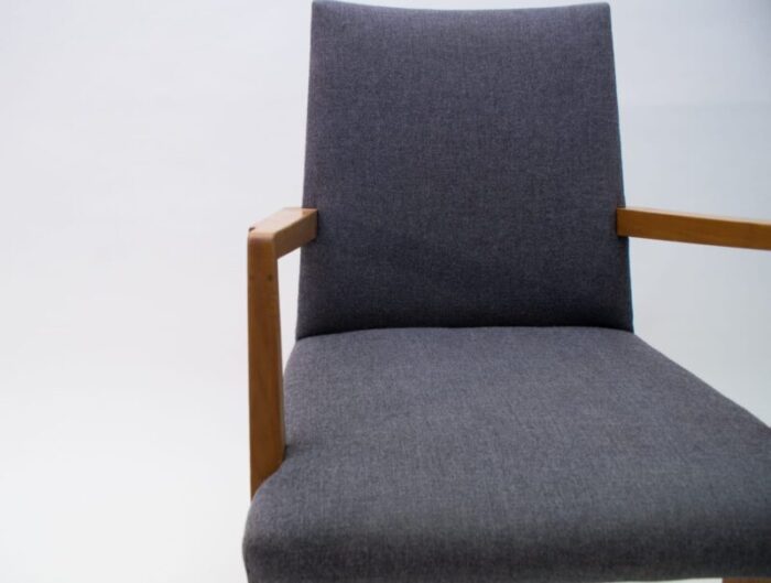 mid century modern wood armchair in grey fabric germany 1950s 9 2