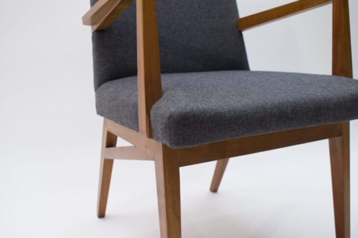 mid century modern wood armchair in grey fabric germany 1950s 9 3