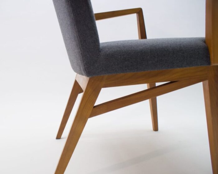 mid century modern wood armchair in grey fabric germany 1950s 9