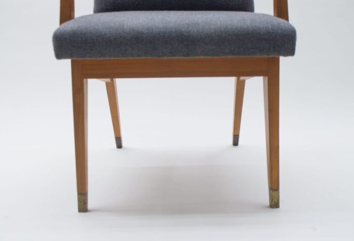 mid century modern wood armchair in grey fabric on brass feet germany 1950s 6