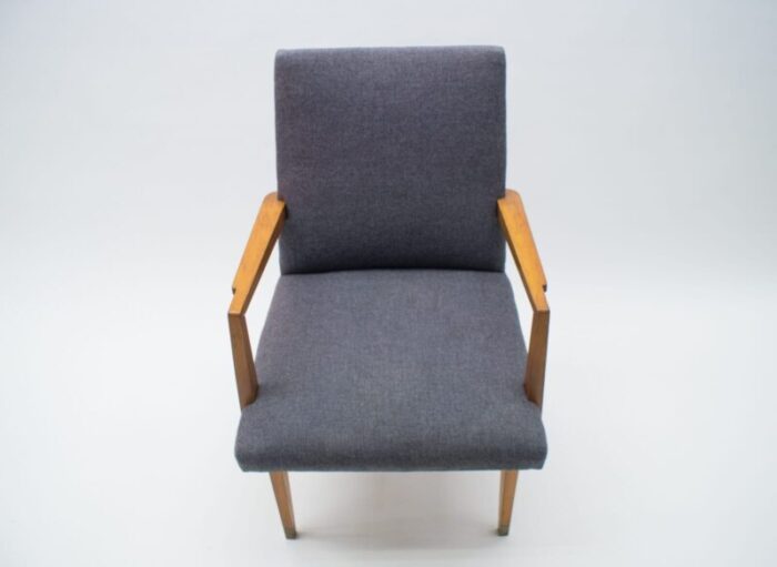 mid century modern wood armchair in grey fabric on brass feet germany 1950s 7