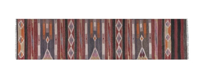 mid century nomadic wool anatolian hall kilim runner 26 x 108 7187