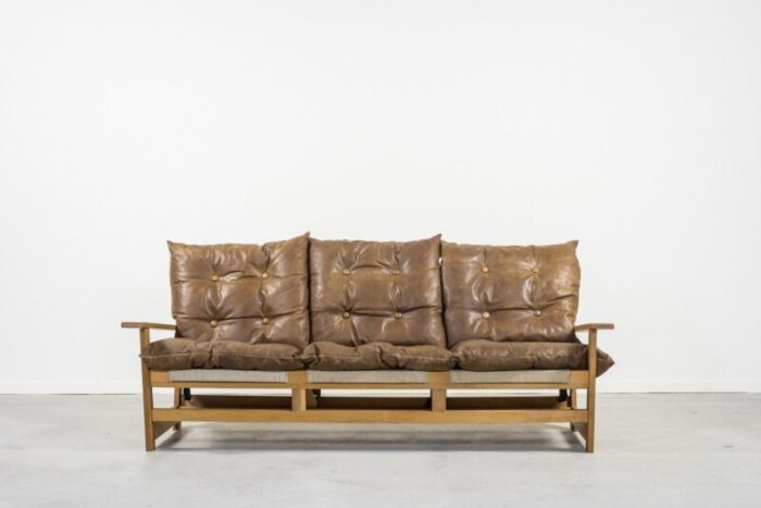 mid century oak 3 seat sculptural sofa 2