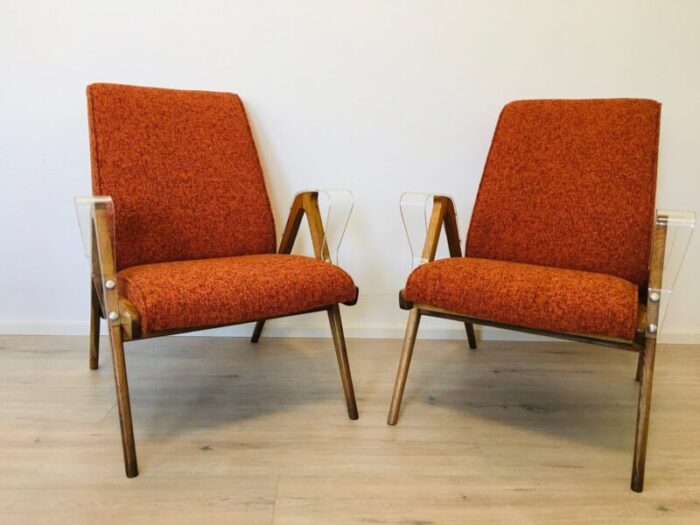 mid century orange armchairs with plastic armrests from tatra nabytok 1960s set of 2 1