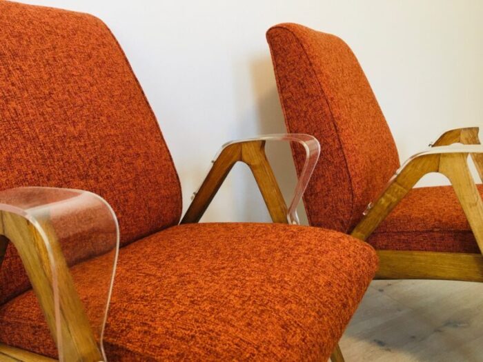 mid century orange armchairs with plastic armrests from tatra nabytok 1960s set of 2 2