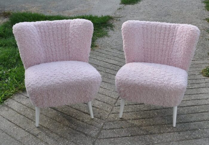 mid century pink faux fur lounge chair 1960s 1