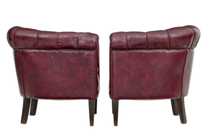 mid century red leather club chairs 1950s set of 2 2