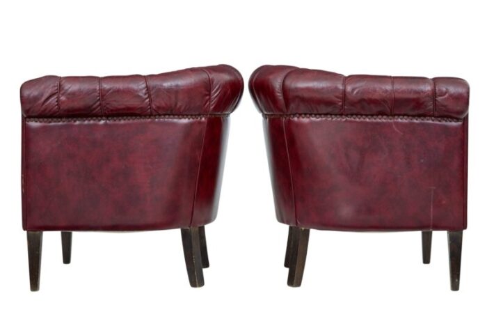 mid century red leather club chairs 1950s set of 2 3