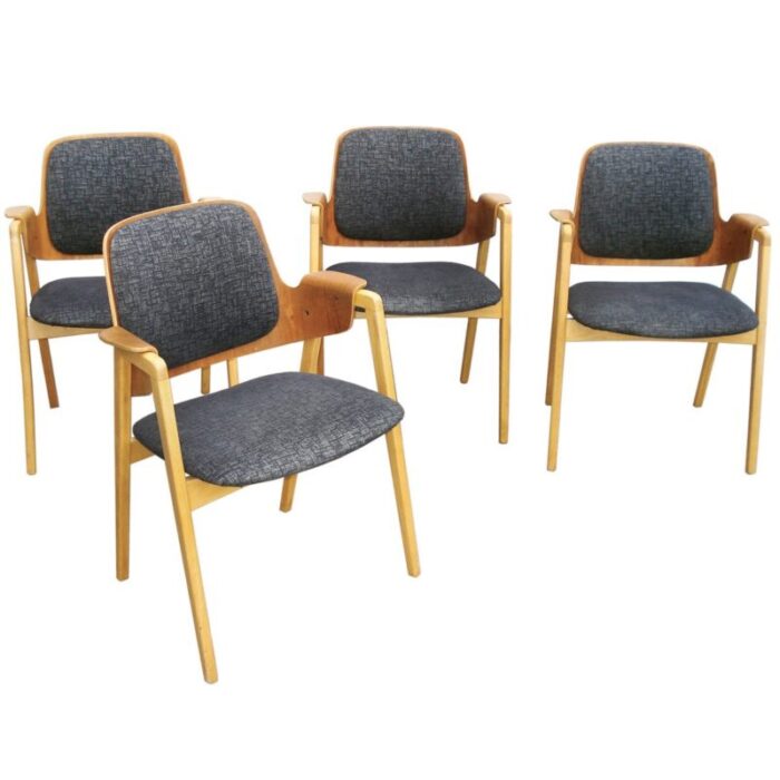 mid century scandinavian teak and beech armchairs by elias barup for gaersnaes set of 4 1