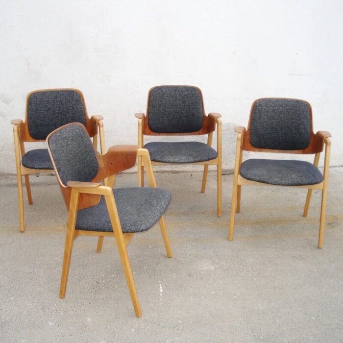 mid century scandinavian teak and beech armchairs by elias barup for gaersnaes set of 4 2